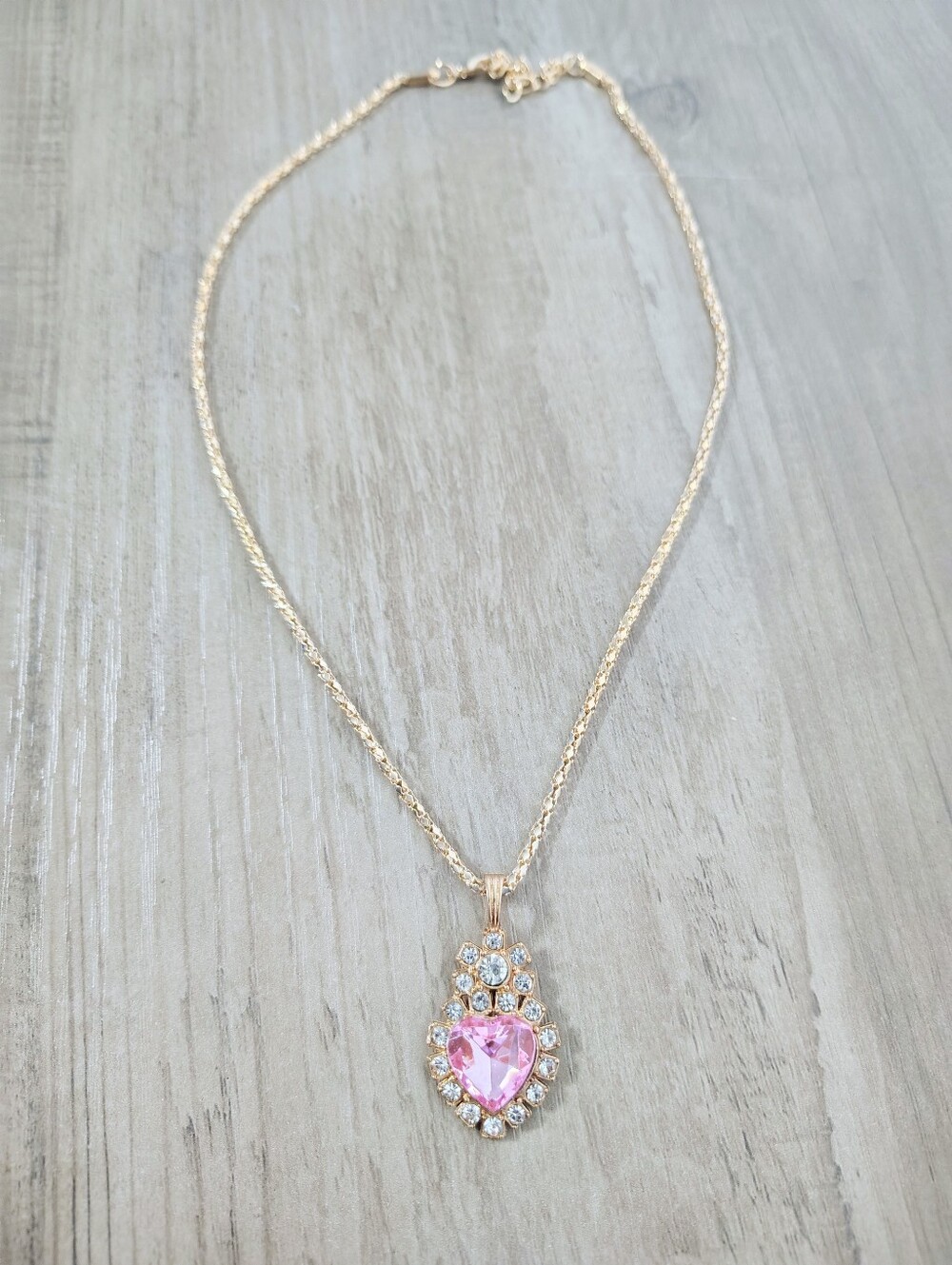 Pink Heart Crystal Pendant Necklace NWOT
